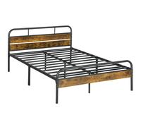HOMCOM Double Bed Frame with Headboard, No Box Spring Needed, Rustic Brown, Brown