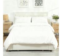 HOMCOM Double Bed Frame with Storage and Adjustable Velvet Headboard, Cream, White