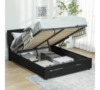 HOMCOM Double Bed Frame with Storage and Adjustable Velvet Headboard, Cream - Cream White