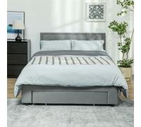 HOMCOM Double Bed Frame with Storage and Adjustable Velvet Headboard - Double - Grey