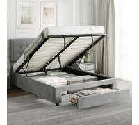 Homcom Double Bed Frame With Storage And Adjustable Velvet Headboard, Grey