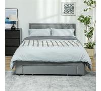 Homcom Double Bed Frame With Storage And Adjustable Velvet Headboard, Grey