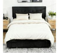 HOMCOM Double Bed Frame with Storage and Adjustable Velvet Headboard - King - Black