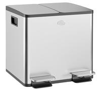 HOMCOM Double Kitchen Bin, 2 x 15L, Stainless Steel Pedal Bin, 2 Soft Close Lids, Removable Inner Buckets and Anti-Fingerprint Handles 41.5x36.5x43.2cm