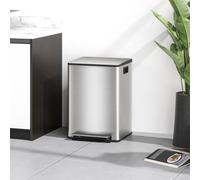 HOMCOM Dual Kitchen Bin, 2 x 20L Stainless Steel Double Pedal Bin with Soft-Close Lid, Removable Inner Buckets and Handles for Recycling and Waste, Silver Tone