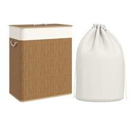 HOMCOM Double Laundry Basket with Lid, 100L Bamboo Laundry Hamper with Rope Handles, Washing Basket with Removable Liner for Bathroom, Bedroom, Brown