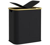 HOMCOM Double Laundry Basket with Lid, 80L Collapsible Laundry Hamper, Washing Basket with Groove Handles for Bathroom, Bedroom, Laundry Room, Black