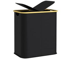 HOMCOM Double Laundry Basket with Lid, 80L Collapsible Laundry Hamper, Washing Basket with Groove Handles for Bathroom, Bedroom, Laundry Room, Black