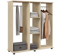 HOMCOM Double Open Wardrobe on Wheels, 3 Storage Shelves, Natural