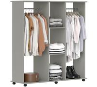 Homcom Mobile Double Open Wardrobe W/ Clothes Hanging Rail Clothing Grey Grey