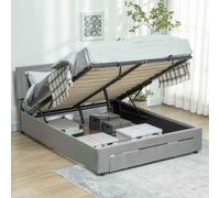 HOMCOM Double Bed Frame with Storage and Adjustable Velvet Headboard - Double - Grey