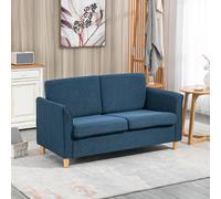 Homcom Double Seat Sofa, Linen Fabric Loveseat Couch With Armrests, Blue
