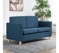 Homcom Double Seat Sofa Linen Upholstery Loveseat Couch W/ Armrests, Blue