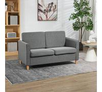 HOMCOM Double Seat Sofa Loveseat Couch 2 Seater Linen Armchair w/ Wood Legs in Grey HOMCOM Grey