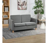 HOMCOM Double Seat Sofa Loveseat Couch 2 Seater Linen Armchair w/ Wood Legs in Grey HOMCOM Grey