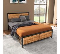 HOMCOM Double Size Bed Frame Steel Bed Base with Headboard 147 x 197cm Brown