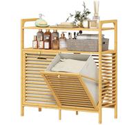 Homcom Double Tilt Out Laundry Cabinet Bamboo Laundry Hamper Cabinet