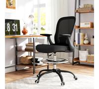 Homcom Drafting Chair, Ergonomic Office Chair With Flip-Up Armrest In Black Black One Size