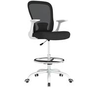 HOMCOM Draughtsman Chair, Mesh Office Chair, Ergonomic Desk Chair with Flip-up Armrest, Adjustable Foot Ring, Black & White Aosom UK