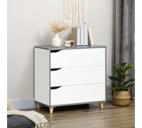Homcom Drawer Chest 3-Drawer Storage Cabinet Unit With Pine Wood Legs For Bedroom Living Room 75cmx42cmx75cm White