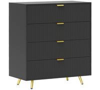 Homcom Drawer Chest Fluted 4 Drawers Black/Gold