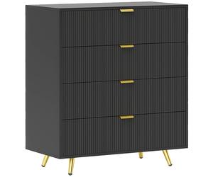 Homcom Drawer Chest Fluted 4 Drawers Black/Gold