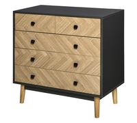 Homcom Drawer Chest Herringbone 5 Drawers Black/Oak Effect