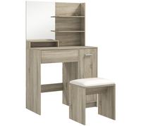 HOMCOM Dressing Table and Stool Set, with Storage - Natural Wood Finish