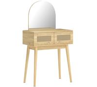 HOMCOM Dressing Table, Compact Vanity Desk with Mirror and 2 Drawers, Natural Wood Finish