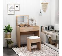 HOMCOM Dressing Table Set Cushioned Stool Flip-up Mirror Drawer Chipboard in Natural HOMCOM Natural