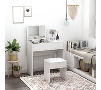 Homcom Dressing Table Set Cushioned Stool Flip-Up Mirror Drawer Chipboard In White White
