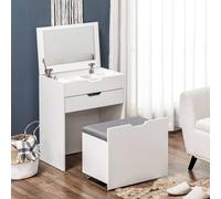 Homcom Dressing Table Set Flip Up Mirror Stool Drawer And Compartments In White White