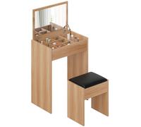 Homcom Dressing Table Set Padded Stool With Flip-Up Mirror Multi-Purpose In Natural Natural