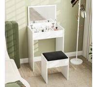 Homcom Dressing Table Set Padded Stool With Flip-Up Mirror Multi-Purpose In White White One Size