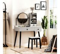 HOMCOM Dressing Table Set with 3 Drawers, Storage shelves and Stool, Grey - Gray - 90cmx45cmx125.5cm