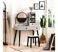 HOMCOM Dressing Table Set with 3 Drawers, Storage shelves & Stool in Grey HOMCOM Grey