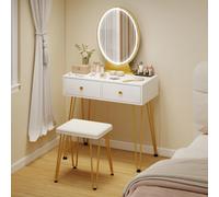 HOMCOM Dressing Table Set With LED Mirror & Stool 2 Drawers Makeup Desk
