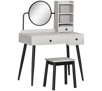 HOMCOM Dressing Table Set with Mirror and Stool, Vanity Makeup Table with 3 Drawers and Open Shelves for Bedroom, Living Room, Grey Gray