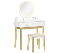 HOMCOM Dressing Table Set With LED Mirror, Stool & 4 Drawers Makeup Desk White