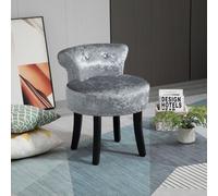 HOMCOM Dressing Table Stool Vanity Chair - Grey Velvet-Feel, Rubber Wood Legs, 120kg Capacity (831-508V70GY)