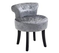 HOMCOM Dressing Table Stool with Rubber Wood Legs, Ice Velvet Vanity Stool for Living Room Bedroom, Grey