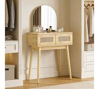 Homcom Dressing Table, Vanity Desk W/ Mirror, 2 Drawers, Natural Wood Finish