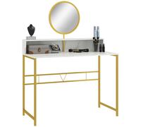HOMCOM Dressing Table Vanity Makeup Desk W/ Faux Marble and Steel Frame White - White - 105cmx48cmx138cm