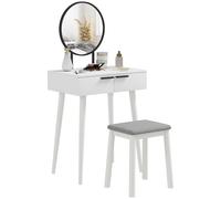 HOMCOM Dressing Table Vanity Set Make Up Desk with Mirror & Stool White, White