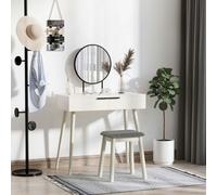 HOMCOM Vanity Table Set Dressing Desk Cushioned Stool Drawer Makeup Table in White HOMCOM White