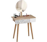 Wooden Compact Dressing Table w/ Drawer Mirror 4 Legs Table Top Bedroom