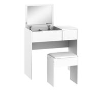 HOMCOM Dressing Table with Flip-Up Mirror and Cushioned Stool, Makeup Vanity Desk with Hidden Compartments and Storage Drawer, Convertible Writing Table for Bedroom, White White
