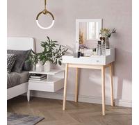 Dressing Table Desk Flip-up Mirror Multi-Purpose Large Space 2 Drawers Modern - White - Home Living | TJ Hughes
