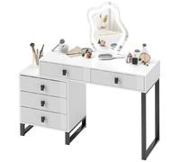 HOMCOM Dressing Table with LED Leaf Shape Mirror and 5 Drawers, White