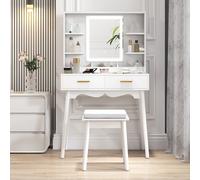 HOMCOM Dressing Table with LED Lighted Mirror & Cushioned Stool White HOMCOM White